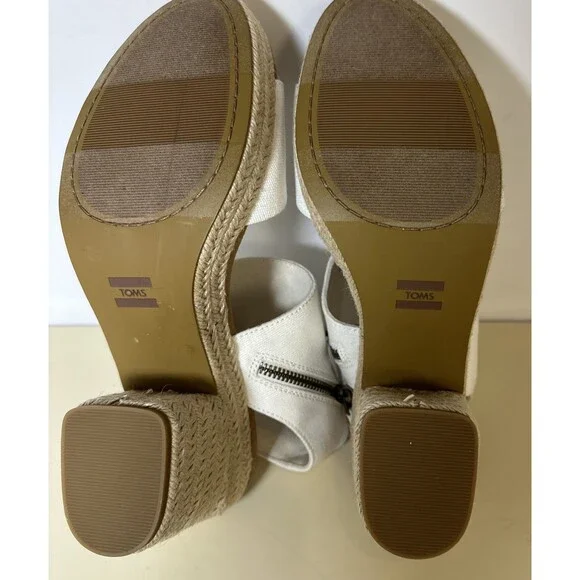 Toms Majorca Platform Espadrille Casual Block Heel Sandals White Canvas Sz 10 - Picture 9 of 12